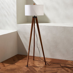 Safavieh CAMEO, 62.5-Inch Walnut Wood & Iron Floor Lamp - Elegant Ambient Lighting for Modern & Classic Spaces FLL4102A