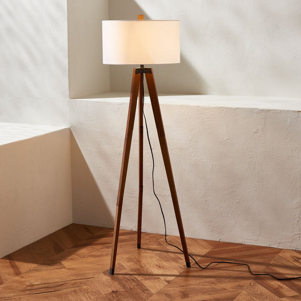 Safavieh CAMEO, 62.5-Inch Walnut Wood & Iron Floor Lamp - Elegant Ambient Lighting for Modern & Classic Spaces FLL4102A