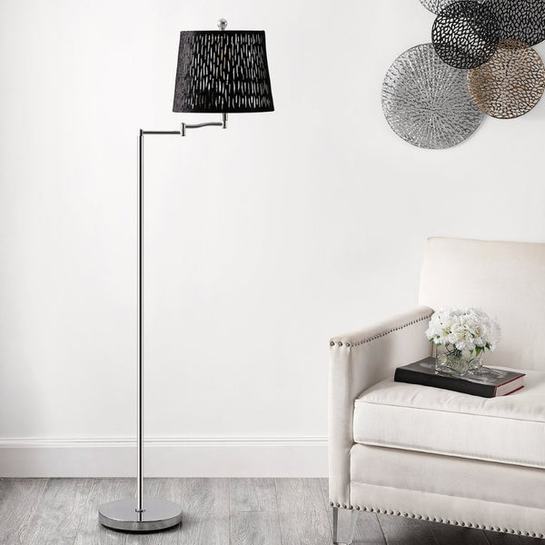 Safavieh BERMAN, 60-Inch Modern Black and Chrome Iron Floor Lamp - Stylish Task and Ambient Lighting Solution FLL4110A