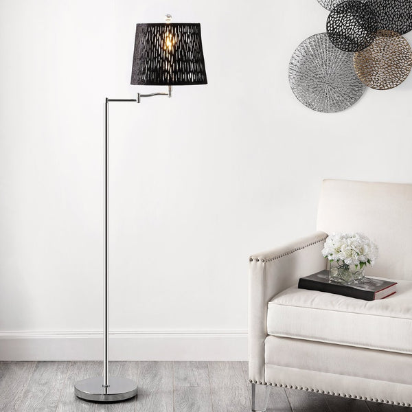 Safavieh BERMAN, 60-Inch Modern Black and Chrome Iron Floor Lamp - Stylish Task and Ambient Lighting Solution FLL4110A