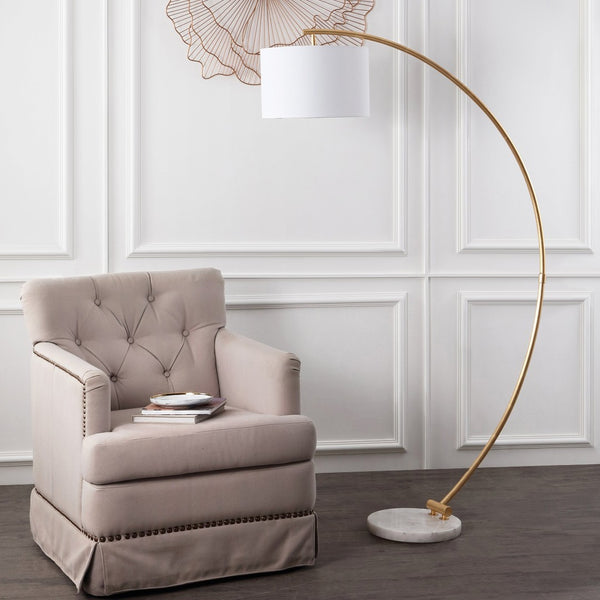 Safavieh MADIGAN, 70-Inch Gold and White Iron/Marble Floor Lamp – Elegant Arc for Modern Home Illumination FLL4115A