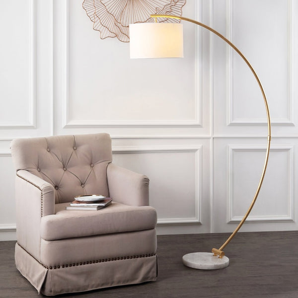 Safavieh MADIGAN, 70-Inch Gold and White Iron/Marble Floor Lamp – Elegant Arc for Modern Home Illumination FLL4115A