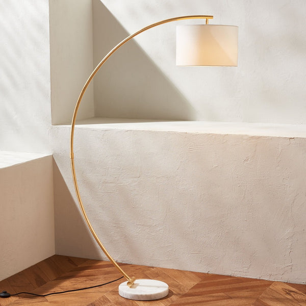 Safavieh MADIGAN, 70-Inch Gold and White Iron/Marble Floor Lamp – Elegant Arc for Modern Home Illumination FLL4115A