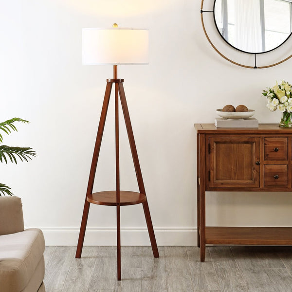 Safavieh FARIS, 62-Inch Walnut Wood and Iron Floor Lamp - Stylish Ambient Lighting for Living Spaces & More FLL4119A