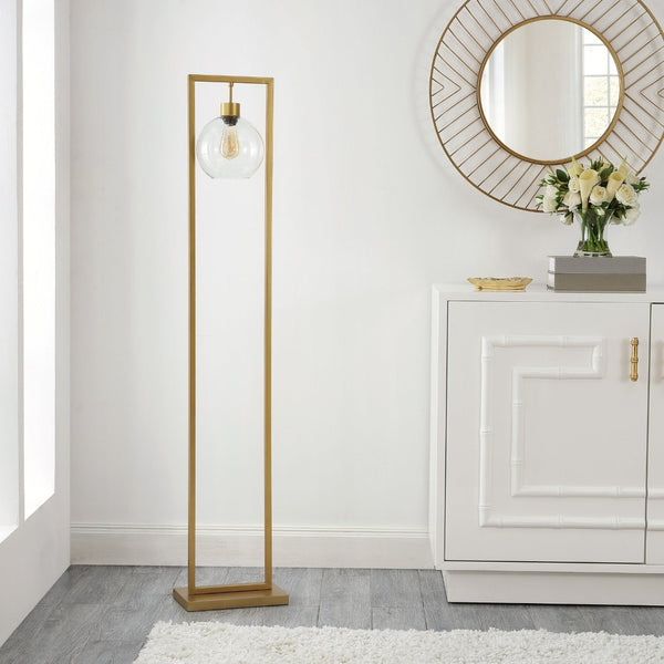 Safavieh JALISA, Elegant 60-Inch Iron Floor Lamp for Modern Spaces - Minimalist Design & Ambient Lighting Gold FLL4127B