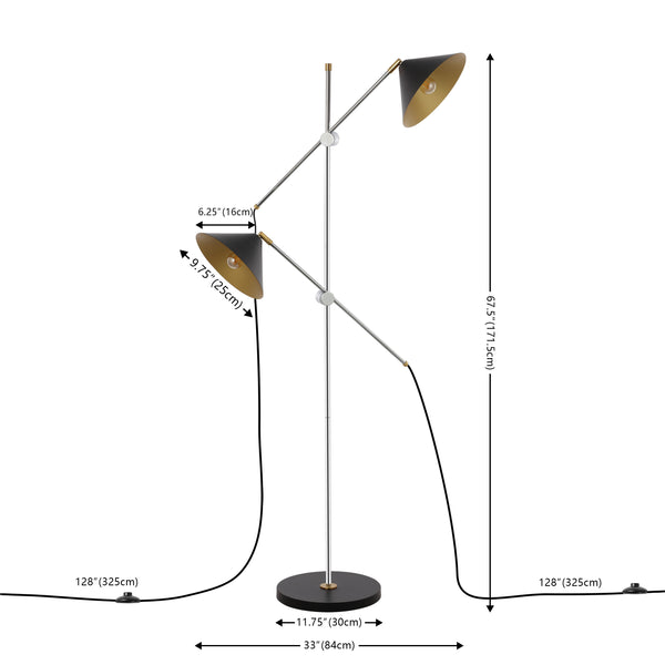 Safavieh Dwyer 2Lt 67.5 Inch Floor Lamp Black / Chrome  Metal FLL4133A