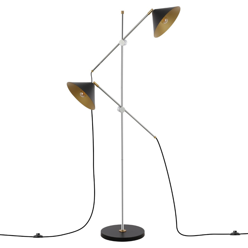 Safavieh DWYER, Modern Adjustable 2-Light Iron Floor Lamp in Black/Chrome – Perfect for Any Room Decor FLL4133A