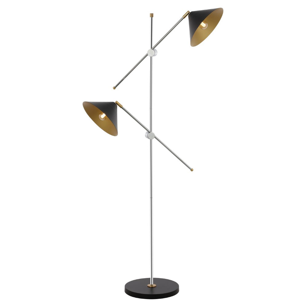 Safavieh DWYER, Modern Adjustable 2-Light Iron Floor Lamp in Black/Chrome – Perfect for Any Room Decor FLL4133A