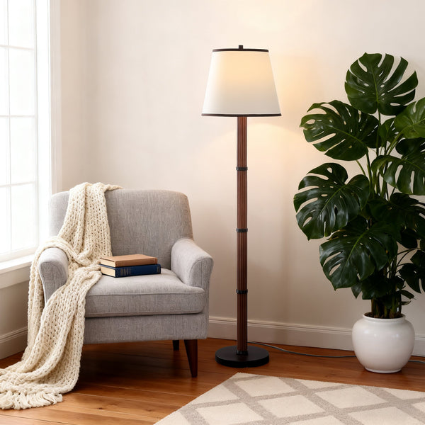 Safavieh Morgane, Sculptural Resin Floor Lamp 64.5" In Brown/Black With Fabric Shade For Warm Ambient Light FLL4149A
