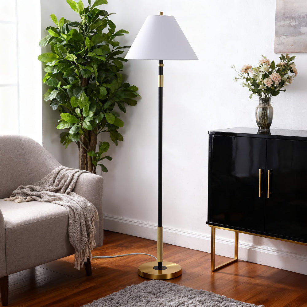 Safavieh Naora, 61-Inch Black & Brass Metal Floor Lamp With Fabric Shade — Modern Ambient & Task Lighting For Living Rooms FLL4150A