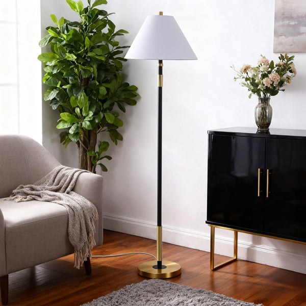 Safavieh Naora, 61-Inch Black & Brass Metal Floor Lamp With Fabric Shade — Modern Ambient & Task Lighting For Living Rooms FLL4150A