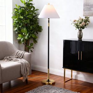 Safavieh Naora, 61-Inch Black & Brass Metal Floor Lamp With Fabric Shade — Modern Ambient & Task Lighting For Living Rooms FLL4150A
