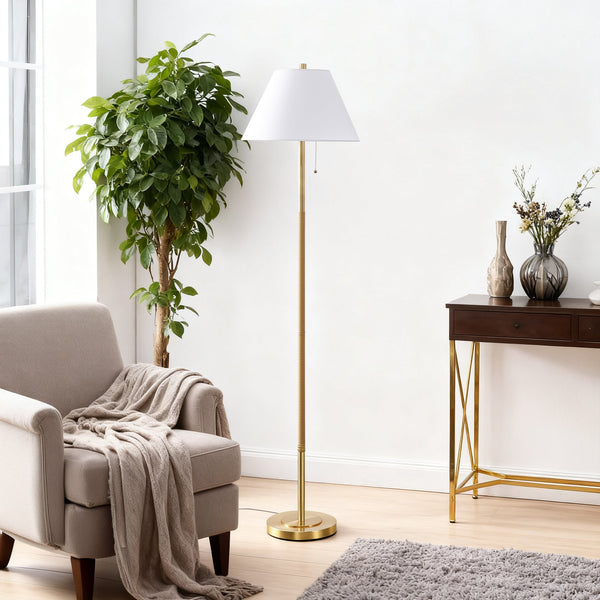 Safavieh Christin, 67.75" Brass & Natural Rattan Floor Lamp With Fabric Shade — Warm Ambient Light For Living Rooms FLL4151A