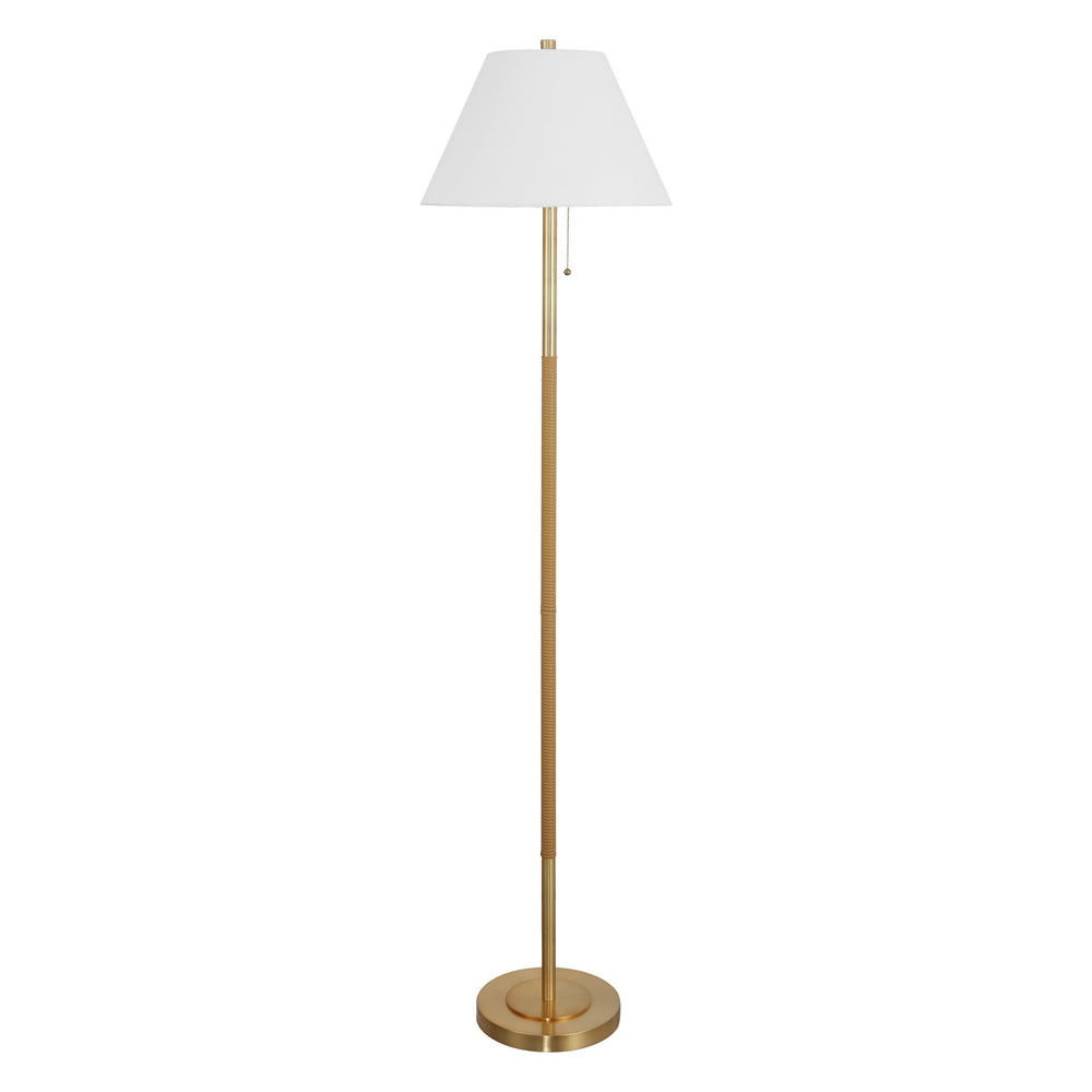 Safavieh Christin, 67.75" Brass & Natural Rattan Floor Lamp With Fabric Shade — Warm Ambient Light For Living Rooms FLL4151A