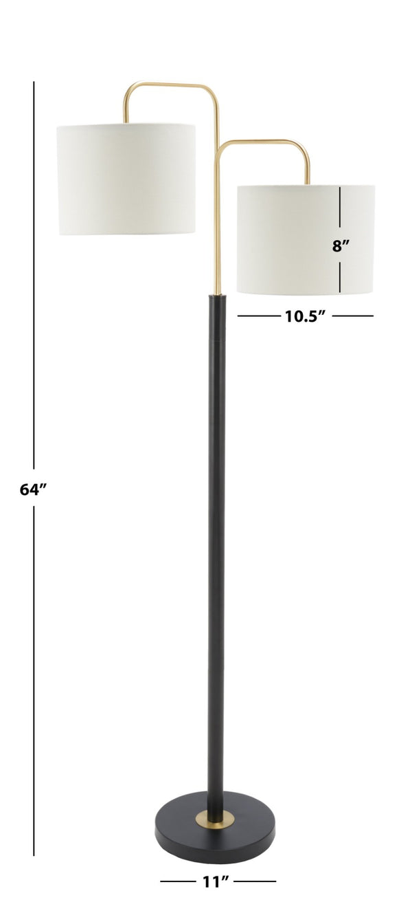 Safavieh GEORDI, Elegant 2-Light Floor Lamp, 64-Inch Black/Gold Metal Design for Modern Home Ambiance FLL7002A