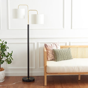 Safavieh GEORDI, Elegant 2-Light Floor Lamp, 64-Inch Black/Gold Metal Design for Modern Home Ambiance FLL7002A