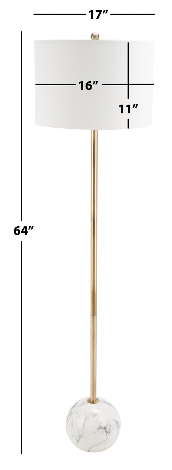 Safavieh KYRENE, 64-Inch Elegant Floor Lamp with Iron Base and Stylish Marble Design for Ambient Lighting Gold / White Marble FLL7003A