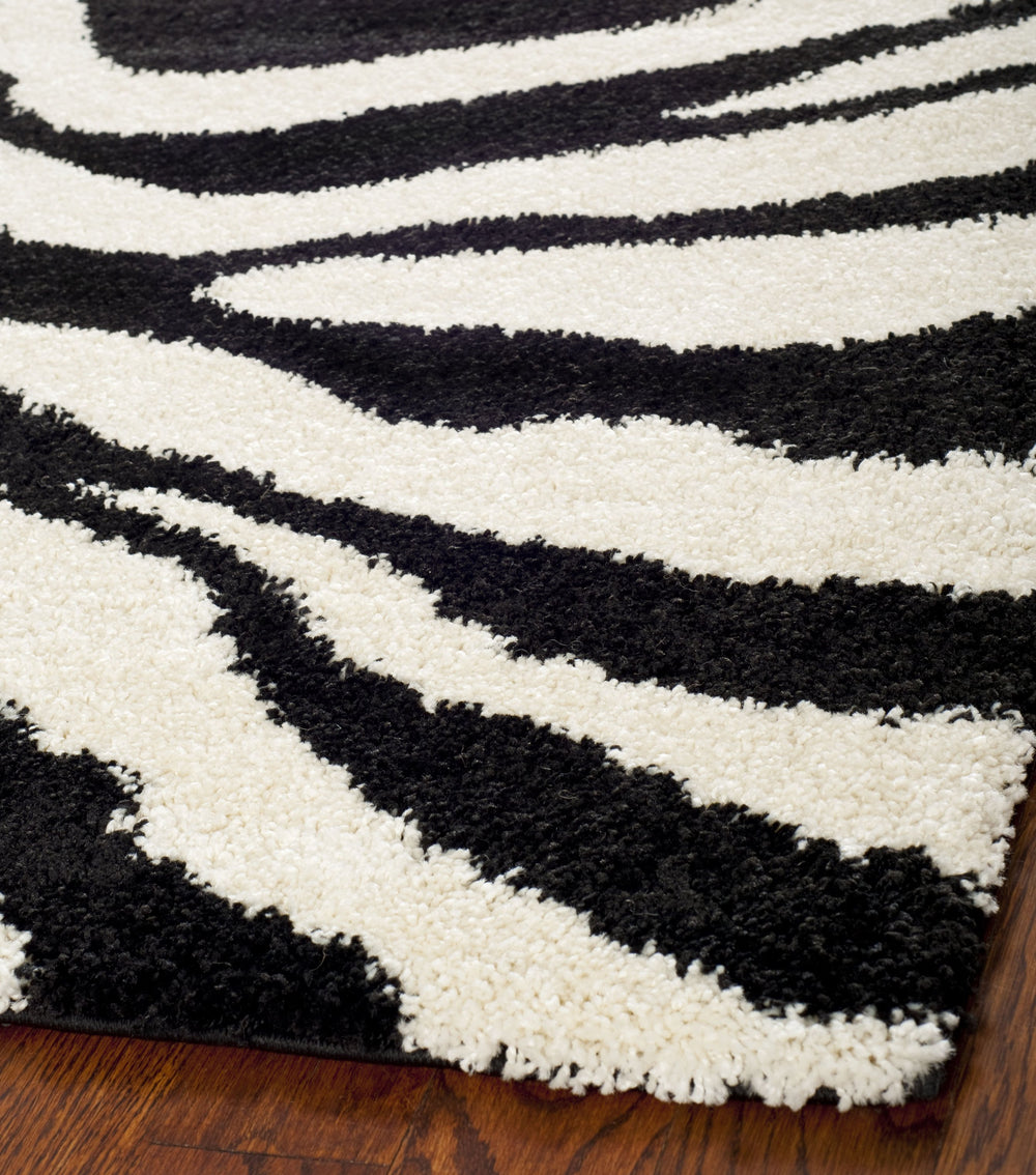 Safavieh Florida Ivory And Black Shag Runner With Flokati Pile — Plush 1 1/8" Height, Durable Power-Loomed Turkey 2'-0" x 13'-0" SG452-1290-213