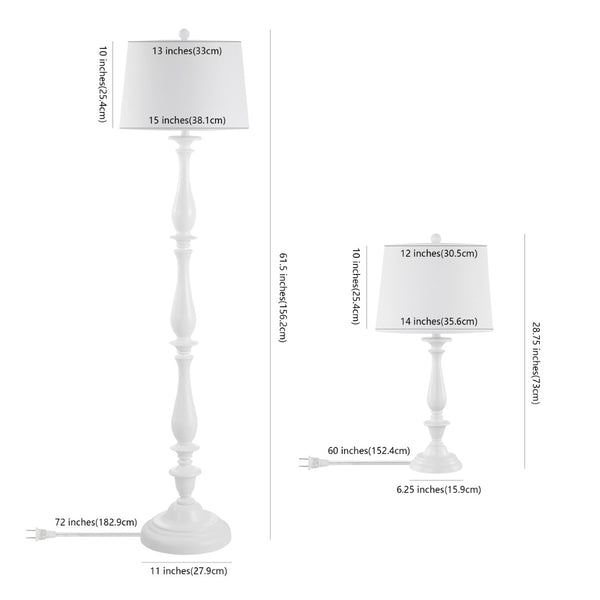 Safavieh BESSIE, Elegant White Iron Floor & Table Lamp Set of 3 - Versatile Illumination for Any Room FLT4002A-SET3