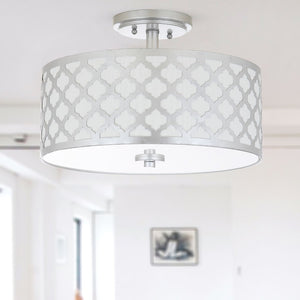 Safavieh KORA, 15 Inch Modern Flush Mount Light Fixture for Cozy Ambiance in Homes and Commercial Spaces Silver FLU4000B