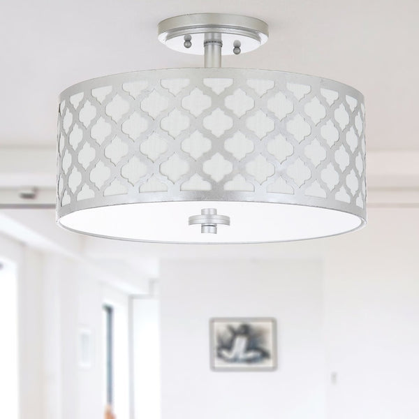 Safavieh KORA, 15 Inch Modern Flush Mount Light Fixture for Cozy Ambiance in Homes and Commercial Spaces Silver FLU4000B