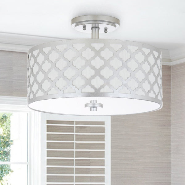 Safavieh KORA, 15 Inch Modern Flush Mount Light Fixture for Cozy Ambiance in Homes and Commercial Spaces Silver FLU4000B