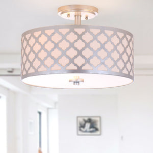 Safavieh KORA, 15 Inch Modern Flush Mount Light Fixture for Cozy Ambiance in Homes and Commercial Spaces Silver FLU4000B