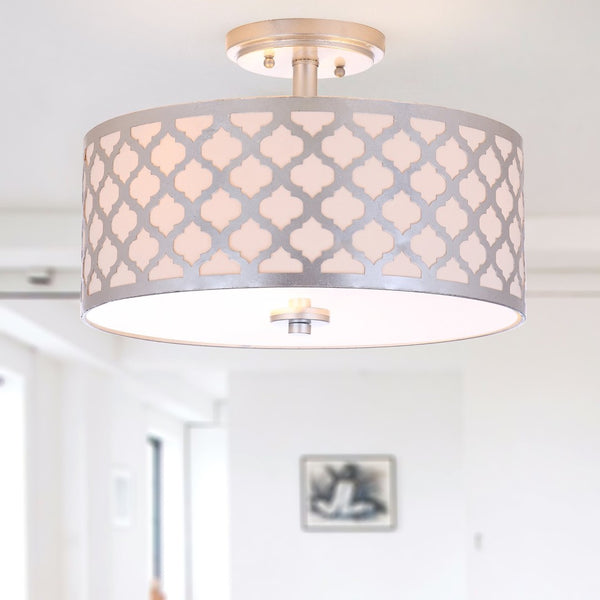Safavieh KORA, 15 Inch Modern Flush Mount Light Fixture for Cozy Ambiance in Homes and Commercial Spaces Silver FLU4000B