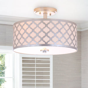 Safavieh KORA, 15 Inch Modern Flush Mount Light Fixture for Cozy Ambiance in Homes and Commercial Spaces Silver FLU4000B