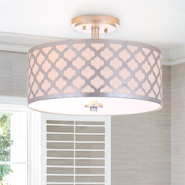 Safavieh KORA, 15 Inch Modern Flush Mount Light Fixture for Cozy Ambiance in Homes and Commercial Spaces Silver FLU4000B