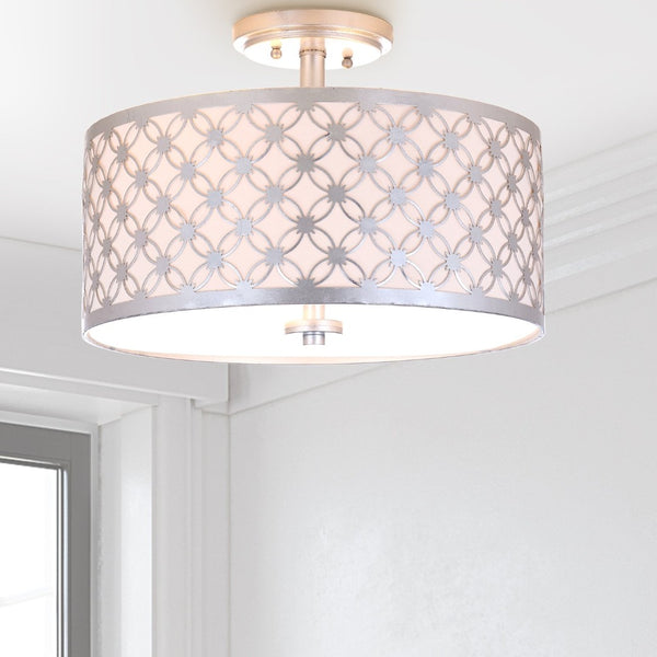 Safavieh HUTCH, 16-Inch Contemporary Flush Mount Light Fixture for Warm Ambient Illumination in Any Space Silver FLU4002B