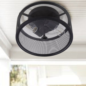Safavieh ALBINA, 11.75" Matte Black Iron Flush Mount Light Fixture for Modern and Industrial Interiors FLU4006A