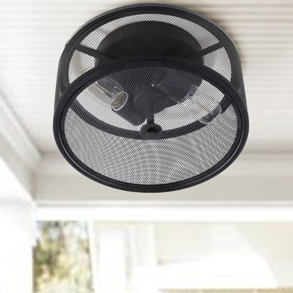 Safavieh ALBINA, 11.75" Matte Black Iron Flush Mount Light Fixture for Modern and Industrial Interiors FLU4006A