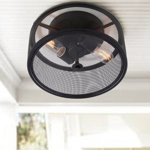 Safavieh ALBINA, 11.75" Matte Black Iron Flush Mount Light Fixture for Modern and Industrial Interiors FLU4006A