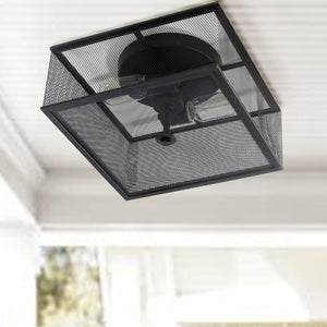 Safavieh HAGAN, 12-Inch Black Iron Flush Mount Ceiling Light for Modern Minimalist Home Décor and Style FLU4007A