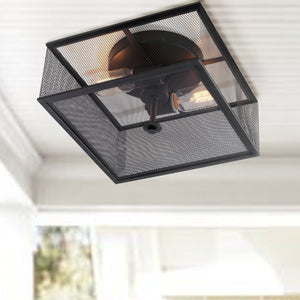 Safavieh HAGAN, 12-Inch Black Iron Flush Mount Ceiling Light for Modern Minimalist Home Décor and Style FLU4007A