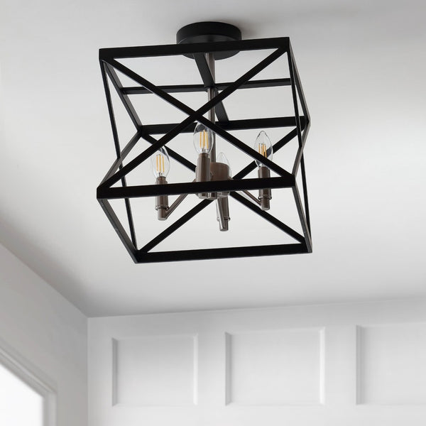 Safavieh MATIAS, 13-Inch Black Iron Flush Mount Light – Modern Ceiling Fixture for Stylish Home Illumination FLU4029A