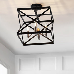 Safavieh MATIAS, 13-Inch Black Iron Flush Mount Light – Modern Ceiling Fixture for Stylish Home Illumination FLU4029A