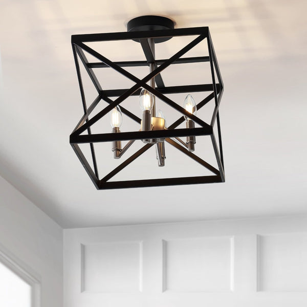 Safavieh MATIAS, 13-Inch Black Iron Flush Mount Light – Modern Ceiling Fixture for Stylish Home Illumination FLU4029A