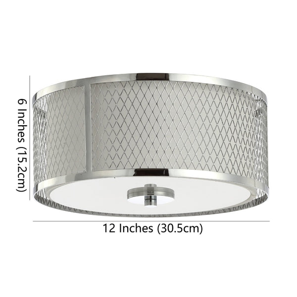 Safavieh BRAYDON, 12-Inch Chrome Flush Mount Lighting Fixture for Modern Spaces - Stylish Metal & Glass Design FLU4031A