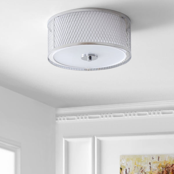 Safavieh BRAYDON, 12-Inch Chrome Flush Mount Lighting Fixture for Modern Spaces - Stylish Metal & Glass Design FLU4031A