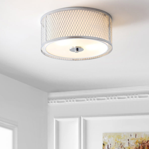 Safavieh BRAYDON, 12-Inch Chrome Flush Mount Lighting Fixture for Modern Spaces - Stylish Metal & Glass Design FLU4031A