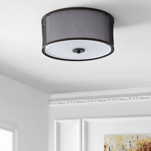 Safavieh LAYNE, 14-Inch Brass and Iron Flush Mount Light Fixture with Fabric Shade for Stylish Illumination FLU4035A