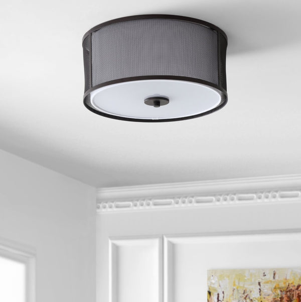 Safavieh LAYNE, 14-Inch Brass and Iron Flush Mount Light Fixture with Fabric Shade for Stylish Illumination FLU4035A