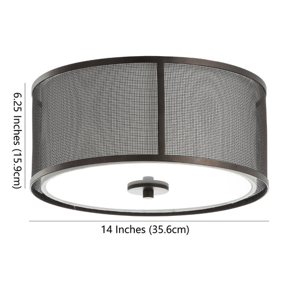 Safavieh LAYNE, 14-Inch Brass and Iron Flush Mount Light Fixture with Fabric Shade for Stylish Illumination FLU4035A