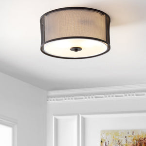 Safavieh LAYNE, 14-Inch Brass and Iron Flush Mount Light Fixture with Fabric Shade for Stylish Illumination FLU4035A