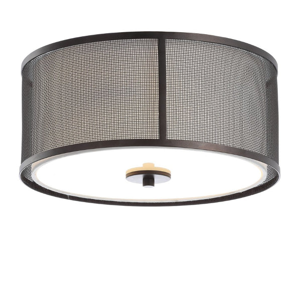 Safavieh LAYNE, 14-Inch Brass and Iron Flush Mount Light Fixture with Fabric Shade for Stylish Illumination FLU4035A