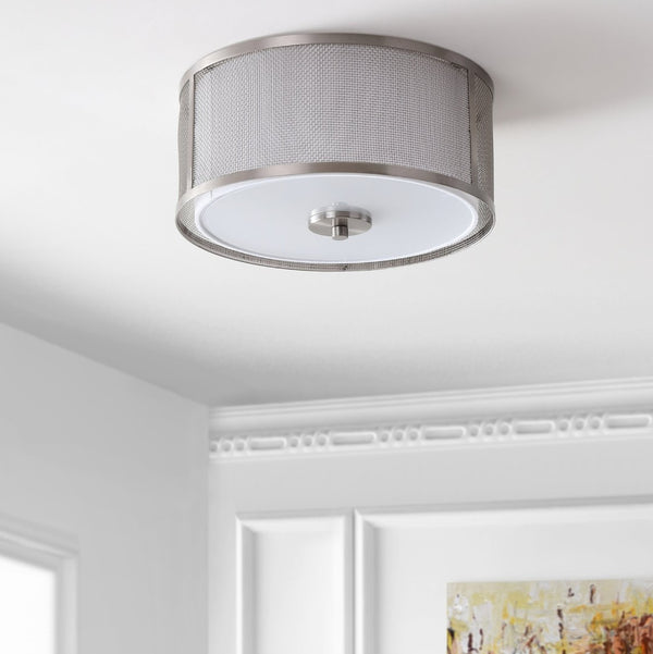 Safavieh ELDON, 12-Inch Bronze Flush Mount Light Fixture with Fabric Shade for Warm, Inviting Illumination FLU4038A