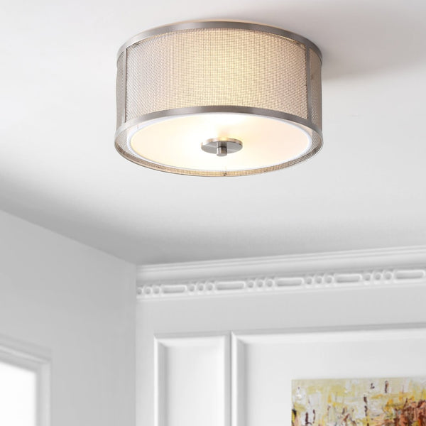 Safavieh ELDON, 12-Inch Bronze Flush Mount Light Fixture with Fabric Shade for Warm, Inviting Illumination FLU4038A
