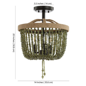 Safavieh DAVIN, 14-Inch Black Flush Mount Light with Rustic Rope and Stone Accents for Any Space Decor FLU4040A